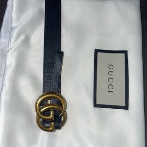 Gucci Black Leather 0.8 Double G Buckle